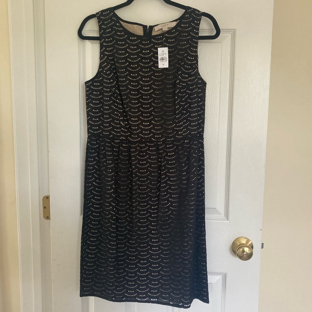 NWT Ann Taylor LOFT Women's Black Eyelet Lace Shift Mini Dress Size 10